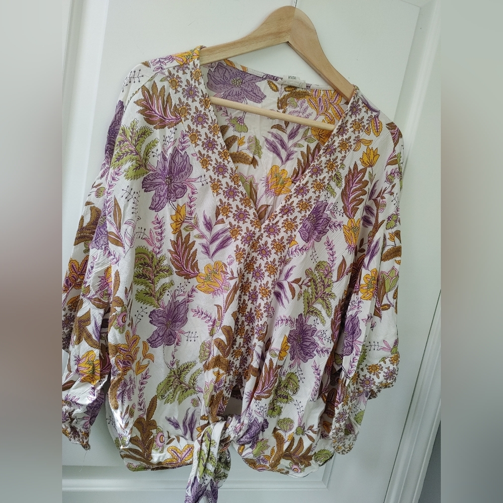 Sky + Sand Flowy Floral V-Neck Rayon Blouse ~ Size 2X